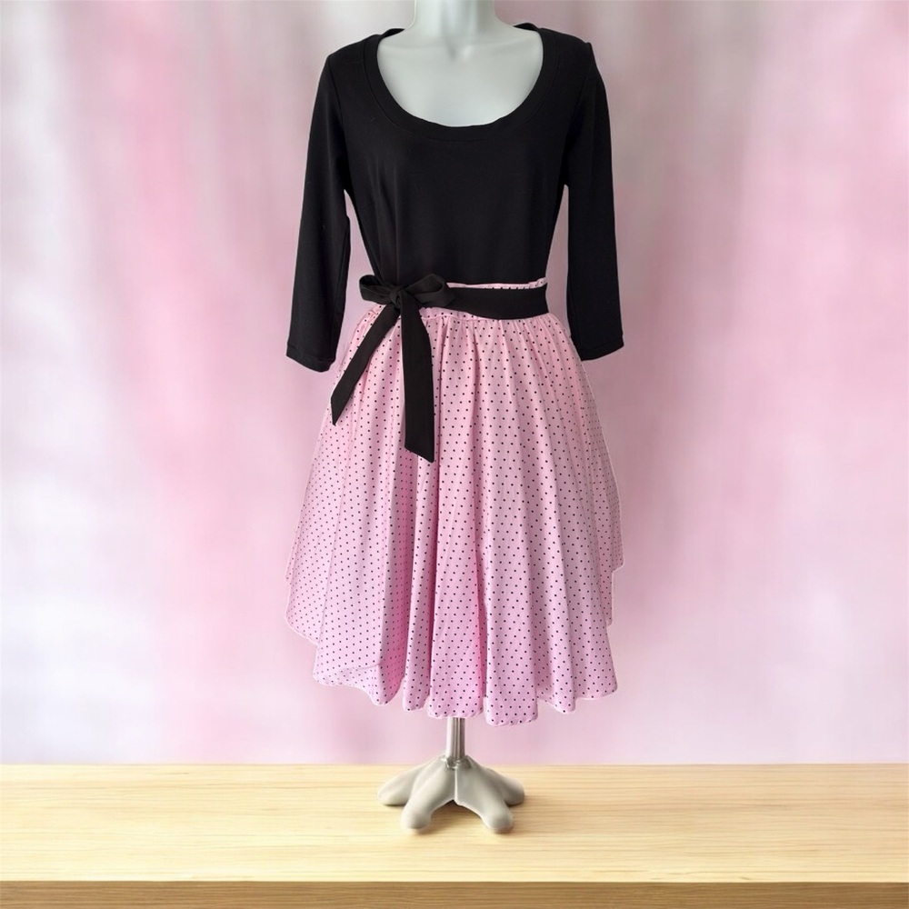Pinup Couture  Allison Cozy Stretch Scoop Neck Pink Polka Dot Skirted Dress - M